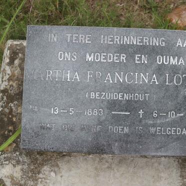 LOTTER Martha Francina nee BEZUIDENHOUT 1883-1979