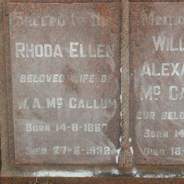 McCALLUM William Alexander 1871-1951 &amp; Rhoda Ellen 1867-1938