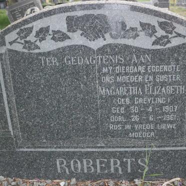 ROBERTS Magaretha Elizabeth nee GREYLING 1907-1961