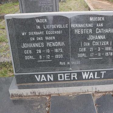 WALT Johannes Hendrik, van der 1873-1959 &amp; Hester Catharina Johanna COETZER 1881-1978