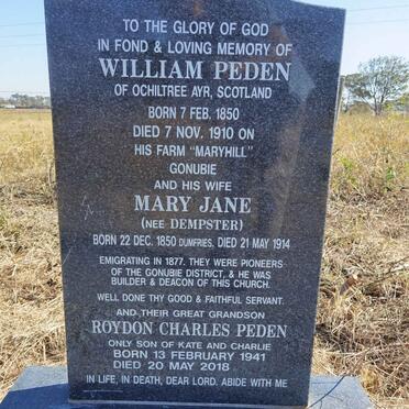 PEDEN William 1850-1910 &amp; Mary Jane DEMPSTER 1850-1914 :: PEDEN Roydon Charles 1941-2018
