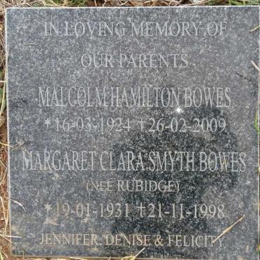 BOWES Malcolm Hamilton 1924-2009 &amp; Margaret Clara Smyth RUBIDGE 1931-1998