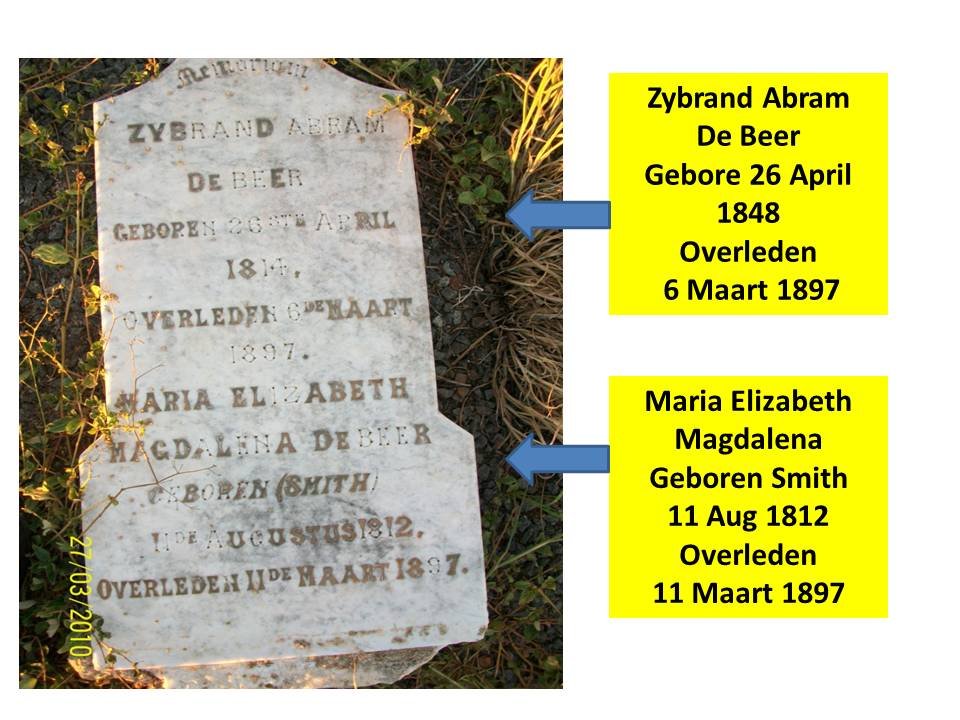 BEER Zybrand Abraham, de 1814-1897 &amp; Maria Elizabeth Magdalena SMITH 1912-1997