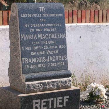 RETIEF Francois Jacobus 1875-1965 &amp; Maria Magdalena THERON 1894-1955