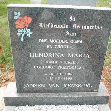 RENSBURG Hendrina Maria, Jansen van nee PRETORIUS 1906-1993