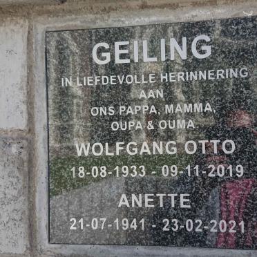 GEILING Wolfgang Otto 1933-2019 &amp; Anette 1941-2021