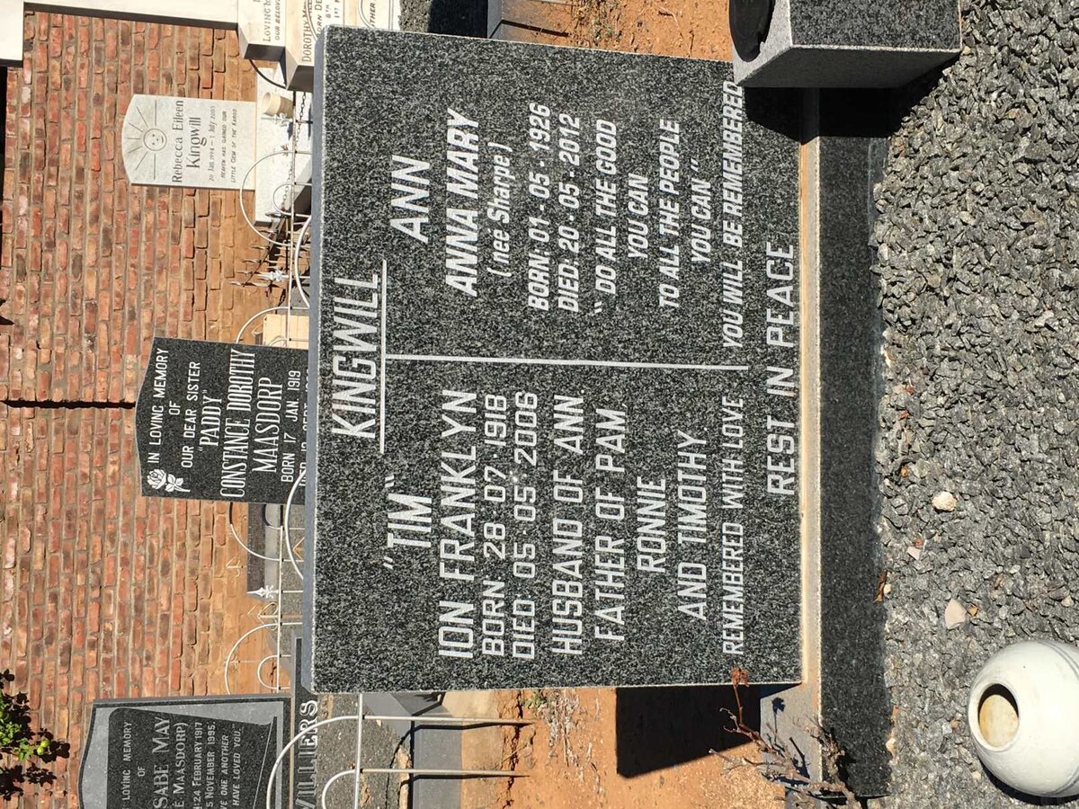 KINGWILL Ion Franklyn 1918-2006 &amp; Anna Mary SHARPE 1926-2012