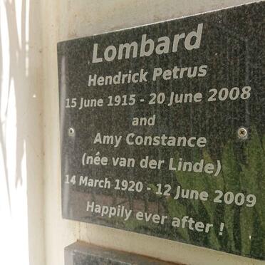 LOMBARD Hendrick Petrus 1915-2008 &amp; Amy Constance VAN DER LINDE 1920-2009