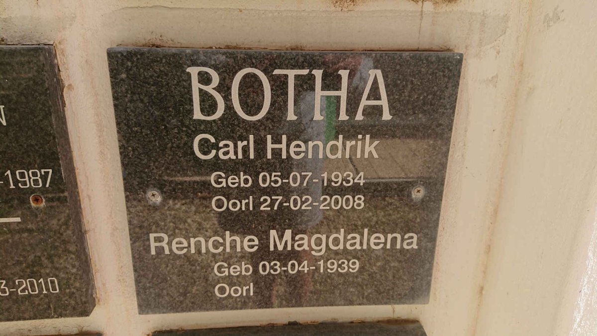 BOTHA Carl Hendrik 1934-2008 &amp; Renche Magdalena 1939-