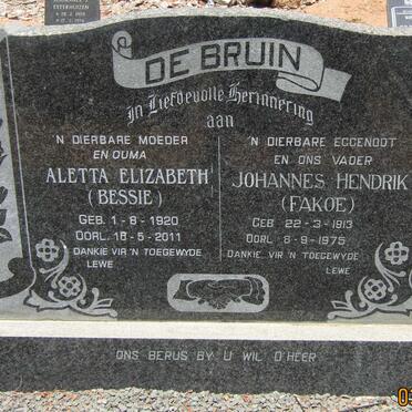 BRUIN Johannes Hendrik, de 1913-1975 &amp; Aletta Elizabeth 1920-2011