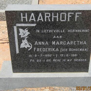 HAARHOFF Anna Margaretha Frederika nee SCHOEMAN 1892-1981