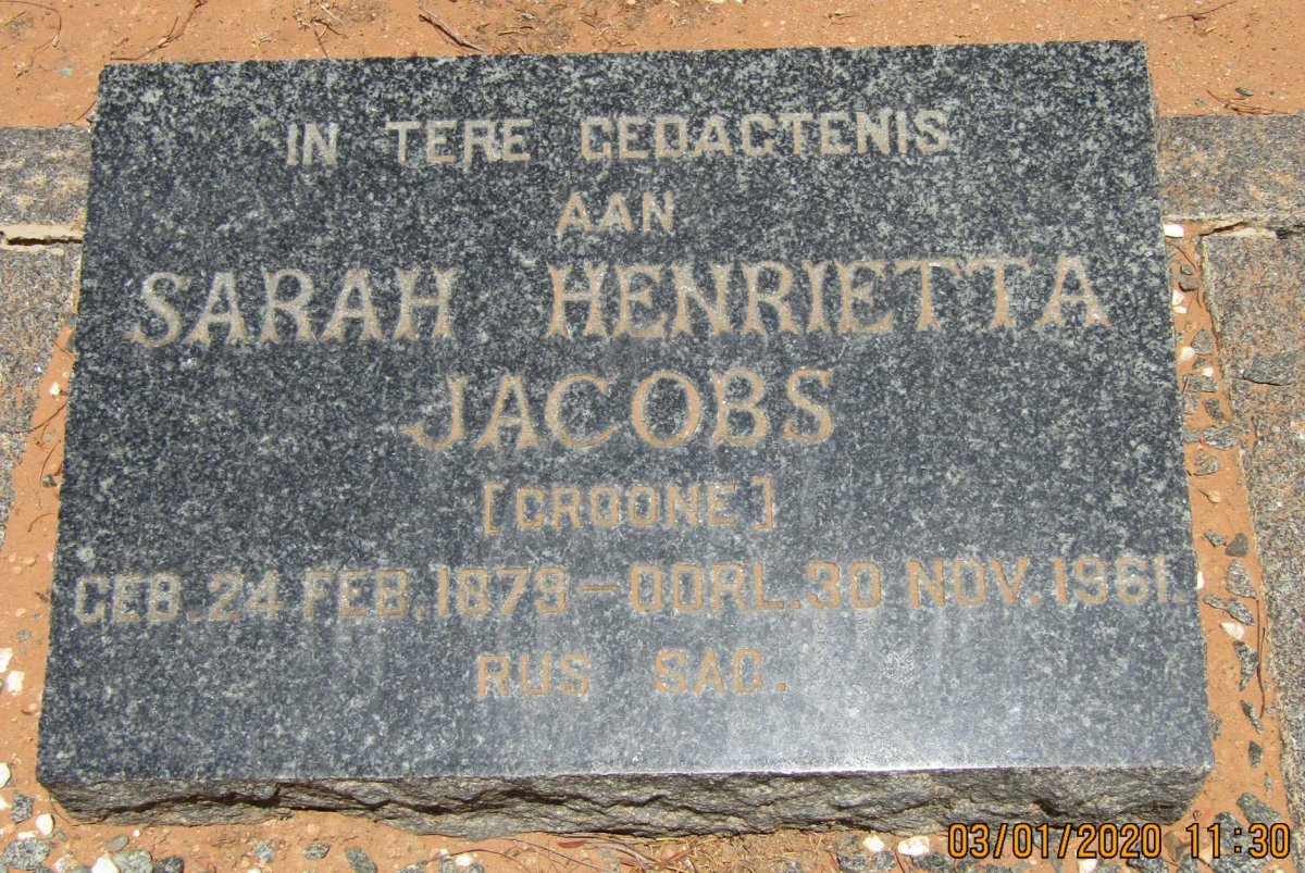 JACOBS Sarah Henrietta nee CROONE 1879-1961