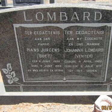 LOMBARD Hans Jurgens 1906-1985 &amp; Johanna VENTER 1922-1971
