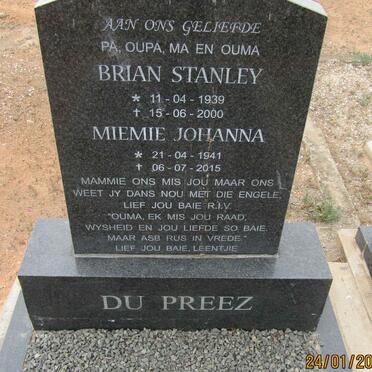 PREEZ Brian Stanley, du 1939-2000 &amp; Miemie Johanna 1941-2015