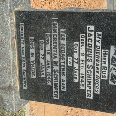 SCHIMPER Jacobus -1948 &amp; Emmerentia M. -1946