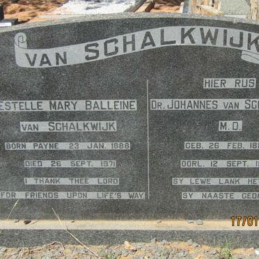 SCHALKWIJK Johannes, van 1884-1970 &amp; Estelle Mary Balleine PAYNE 1888-1971