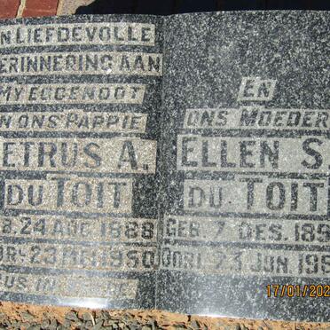 TOIT Petrus A., du 1888-1950 &amp; Ellen S. 1895-1982