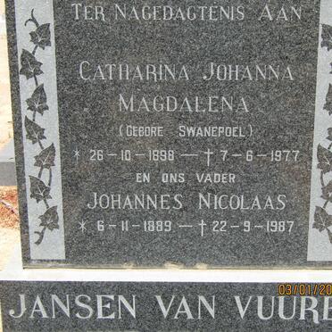 VUUREN Johannes Nicolaas, Jansen van 1889-1987 &amp; Catharina Johanna Magdalena SWANEPOEL 1898-1977 