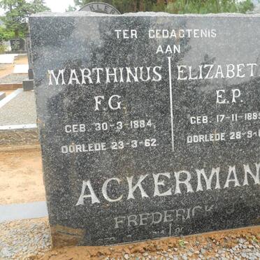 ACKERMAN Marthinus F.G. 1884-1962 &amp; Elizabeth E.P. 1885-1968 :: ACKERMAN Frederick J. 1914-1990