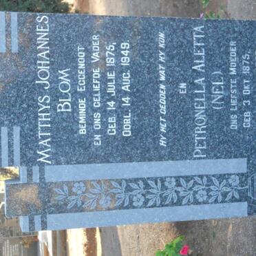 BLOM Matthys Johannes 1875-1949 &amp; Petronella Aletta NEL 1875-1959