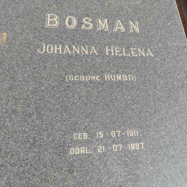 BOSMAN Johanna Helena nee HUMAN 1911-1997