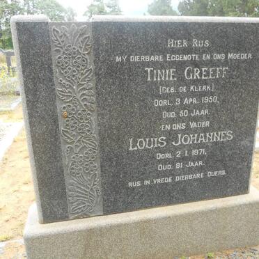GREEFF Louis Johannes -1971 &amp; Tinie DE KLERK -1950