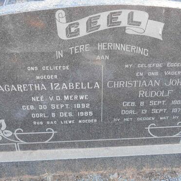 GEEL Christiaan Johannes Rudolf 1885-1970 &amp; Magaretha Izabella V.D. MERWE 1892-1985