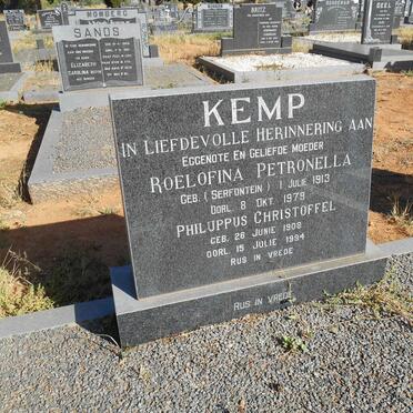 KEMP Philuppus Christoffel 1908-1994 &amp; Roelofina Petronella SERFONTEIN 1913-1979