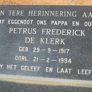 KLERK Petrus Frederick, de 1917-1994