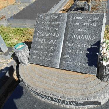 MERWE Coenraad Frederik, van der 1937-1993 &amp; Johanna COETZEE 1948-