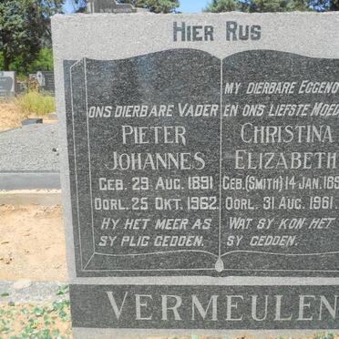 VERMEULEN Pieter Johannes 1891-1962 &amp; Christina Elizabeth SMITH 1895-1961