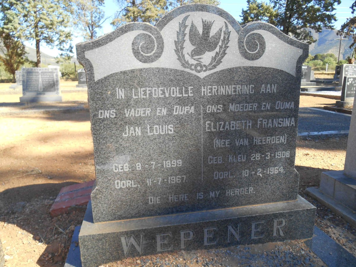 WEPENER Jan Louis 1899-1967 &amp; Elizabeth Fransina voorheen VAN HEERDEN nee KLUE 1908-1964