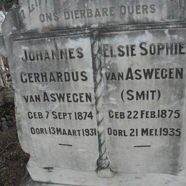ASWEGEN Johannes Gerhardus, van 1874-1931 &amp; Elsie Sophie SMIT 1875-1935
