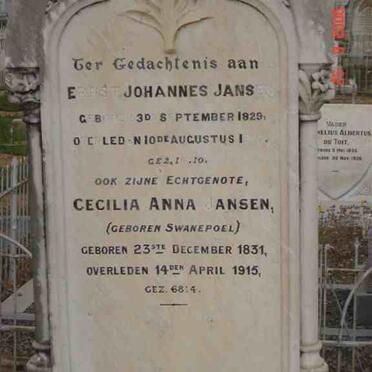JANSEN Ernst Johannes 1828-1910 &amp; Cecilia Anna SWANEPOEL 1831-1915