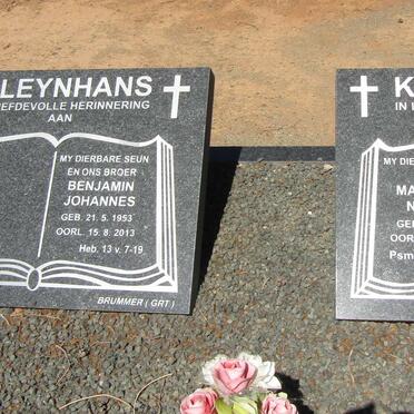 KLEYNHANS Johannes Adolf 1924-2013 &amp; Margaret Noleen 1931-2017 :: KLEYNHANS Benjamin Johannes 1953-2013