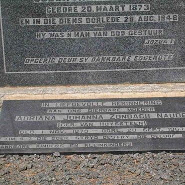 NAUDE 1873-1948 &amp; Adriana Johanna Zondach VAN HUYSSTEEN 1875-1967