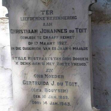 TOIT Christiaan Johannes, du -1927 &amp; Gertruida J. BOOYSEN 1859-1943