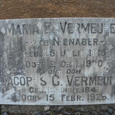 VERMEULEN Maria E. nee NIENABER 1815-1900 :: VERMEULEN Jacobus G. 1841-1926