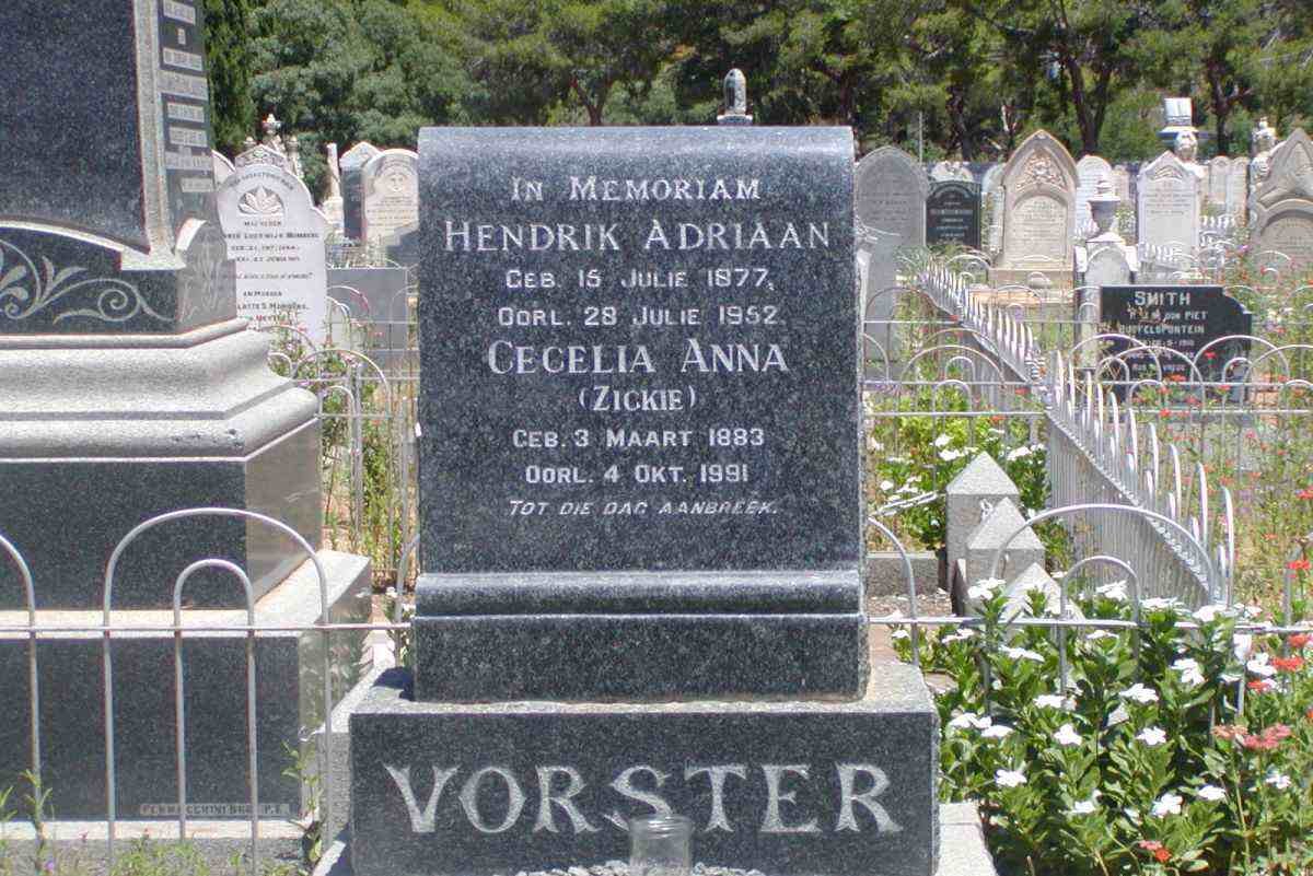 VORSTER Hendrik Adriaan 1877-1952 &amp; Cecelia Anna ZICKIE 1883-1991