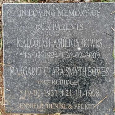 BOWES Malcolm Hamilton 1924-2009 &amp; Margaret Clara Smyth RUBIDGE 1931-1998