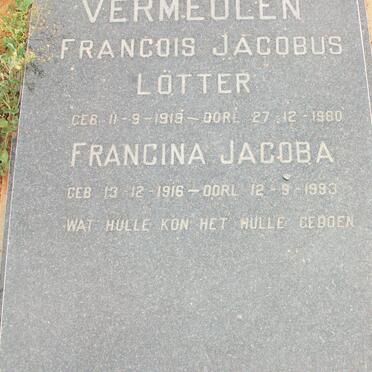 VERMEULEN Francois Jacobus Lötter 1918-1980 &amp; Francina Jacoba 1916-1993