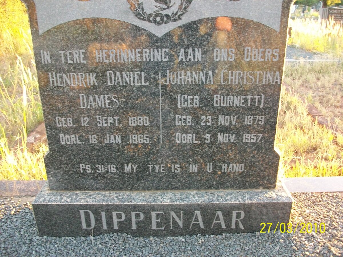 DIPPENAAR Hendrik Daniël Dames 1880-1965 &amp; Johanna Christina BURNETT 1879-1957