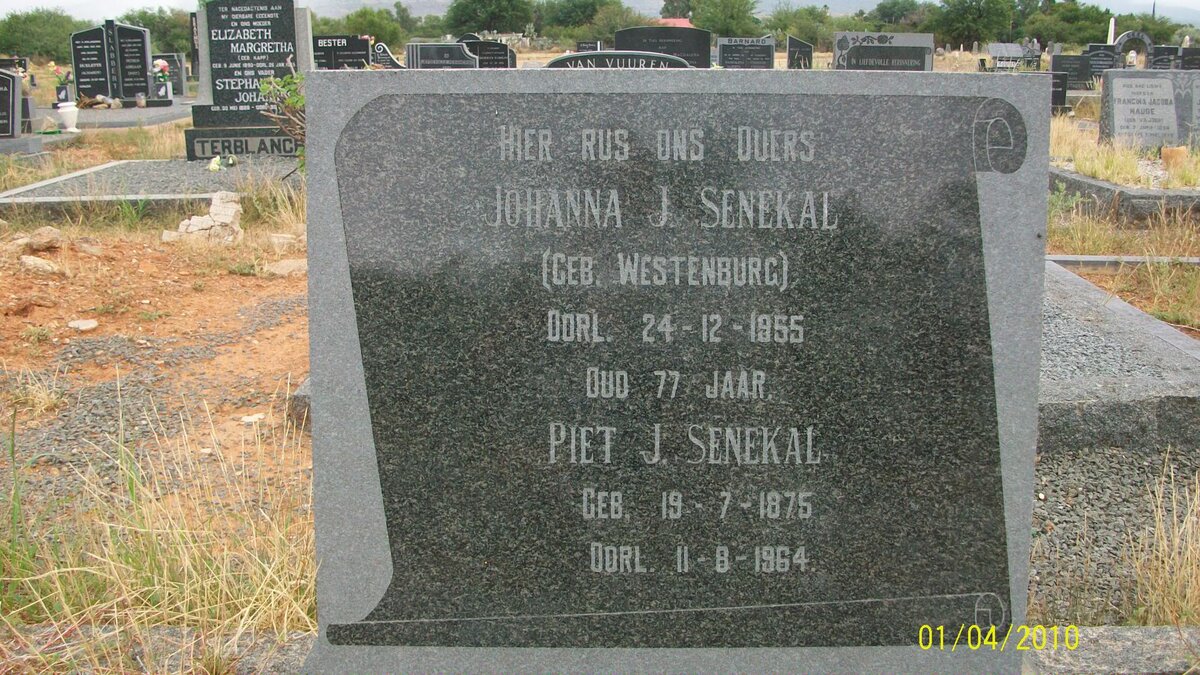 SENEKAL Piet J. 1875-1964 &amp; Johanna J. WESTENBURG -1955