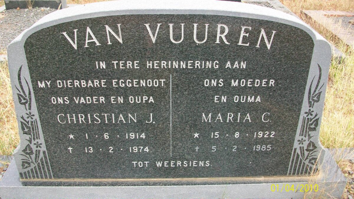 VUUREN Christian J., van 1914-1974 &amp; Maria C. 1922-1985