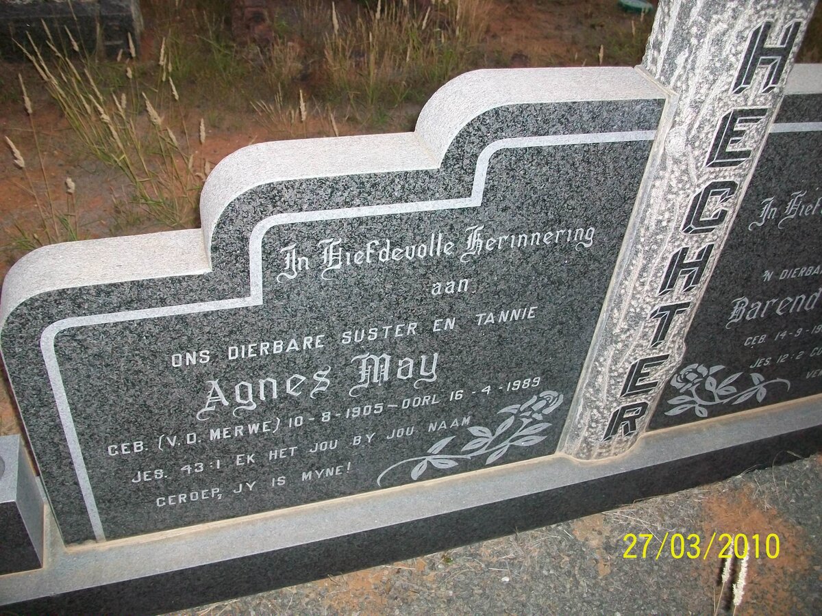 HECHTER Agnes May nee V.D.MERWE 1905-1989