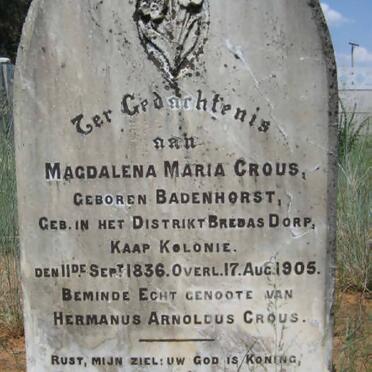 CROUS Magdalena Maria nee BADENHORST 1836-1905