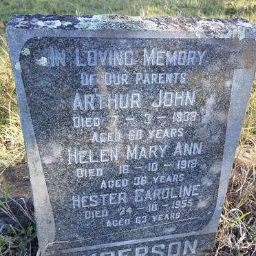 ANDERSON Arthur John -1939 & Helen Mary Ann -1918 & Hester Caroline -1955