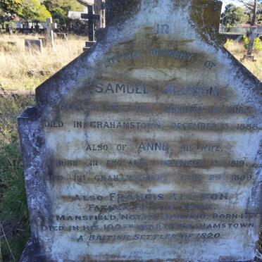 ALLISON Samuel 1816-1888 &amp; Anne 1819-1889 :: ALLISON Francis 1770-