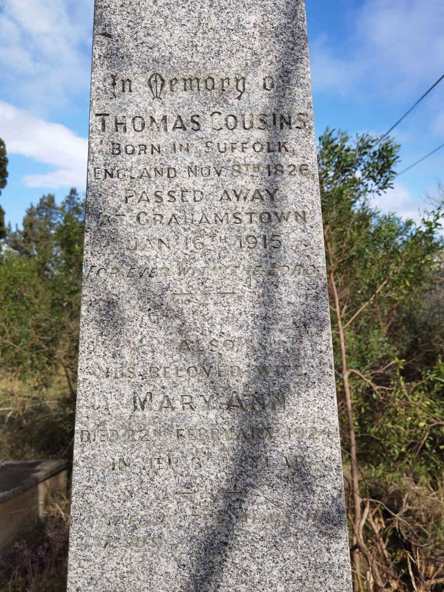 COUSINS Thomas 1826-1915 &amp; Mary Ann -1924