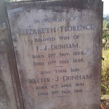 DUNHAM Elizabeth Florence 1869-1936 :: DUNHAM Walter J. 1891-1918